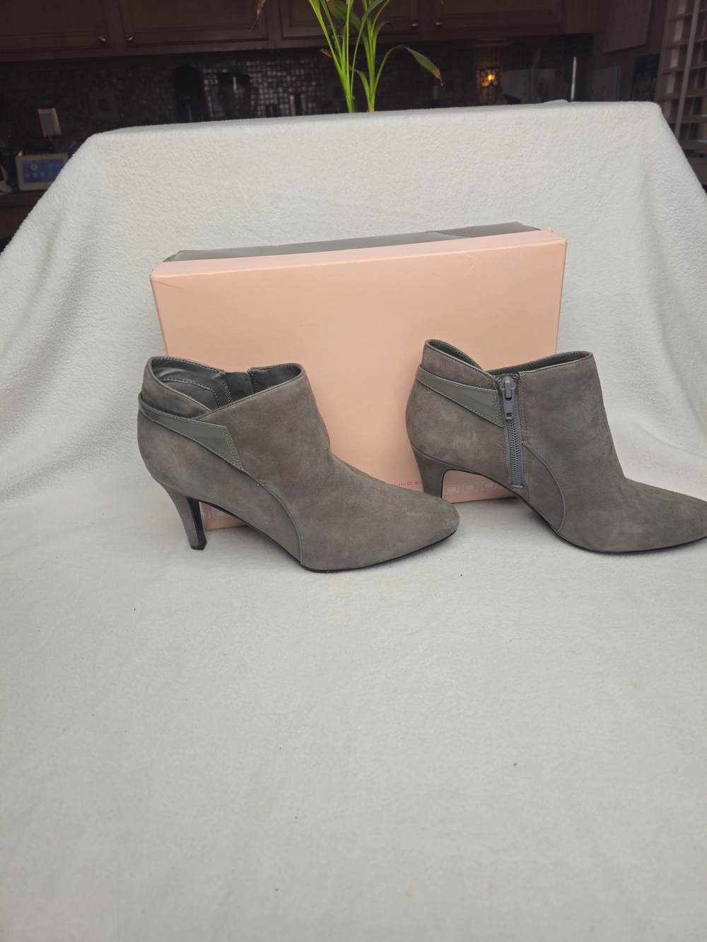 Bandolino Gray Suede Ankle Booties with Side Zip